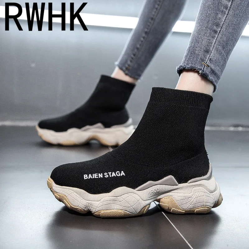 

RWHK 2019 new fashion socks shoes women summer new tide shoes wild breathable mesh high-top sports boots M020
