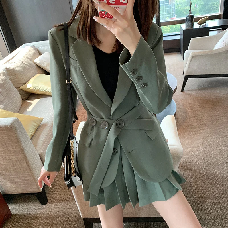 LANMREM однотонный Однобортный блейзер с поясом и длинными рукавами плиссированная