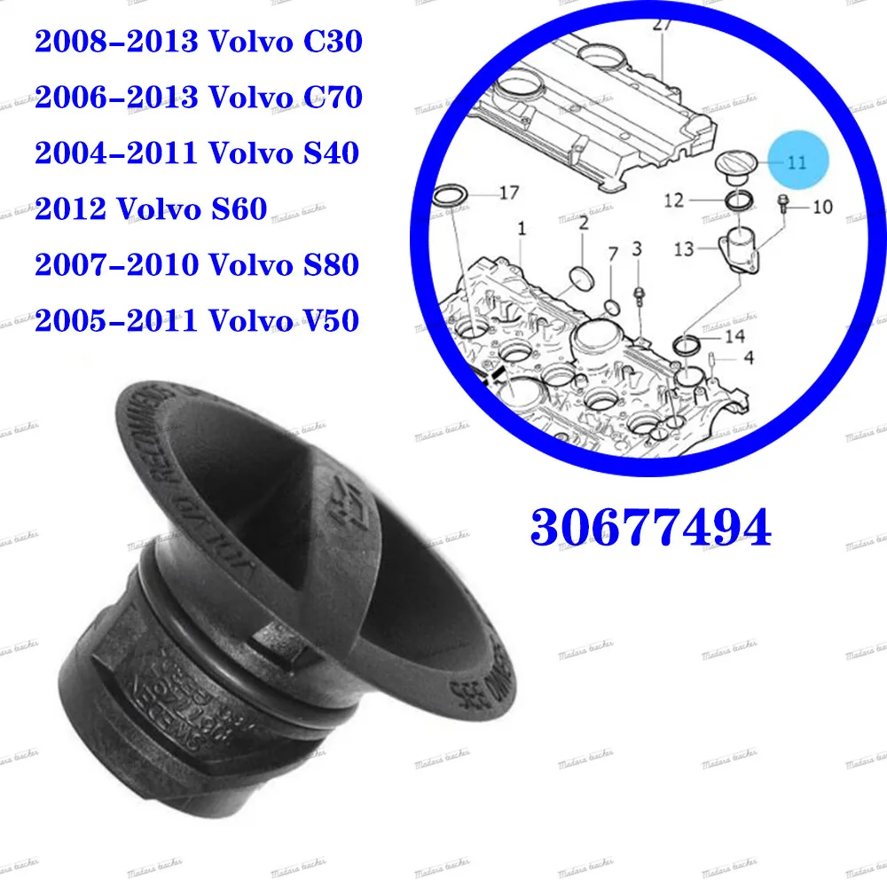 

For Volvo S40 V50 C70 S80 C30 S60 2004 2005 2006 2007 2008 2009 2010 2011 2012 2013 Car Engine Oil Filler Cap Grid Base Cover