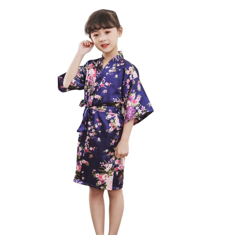 Новая одежда для сна для девочек, детское кимоно с цветочным принтом и животными, ночная рубашка для девочек, детский банный халат, пижама, ночное платье - Цвет: DL