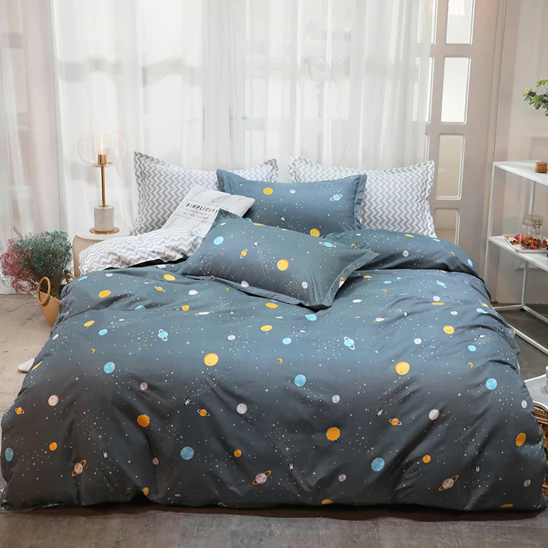

duvet cover 200 * 230cm * 2 flat sheet 230 * 230cm *1 Pillowcase 48 * 74cm * 2