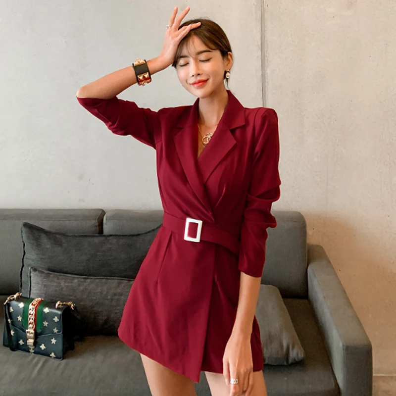 Formal Office Lady Jumpsuits Lapel Suit Design Playsuits Autumn Short Sleeve Women Jumpsuits Belted Shorts Rompe