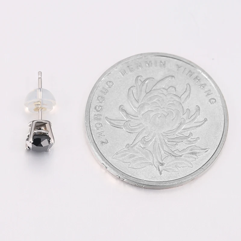 GemStoneKing Твердые 14 к белое золото ювелирные изделия 0.75ctw круглый натуральный черный бриллиант серьги гвоздики для женщин мужчин