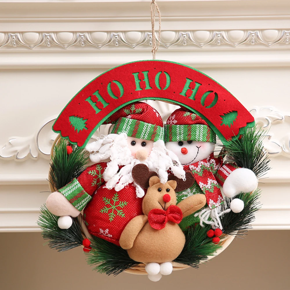 

Christmas Decoration Rattan Wreath Door Hanging Plush Santa Snowman Elk Gift Hanging Window Scene Layout Furniture Decoration