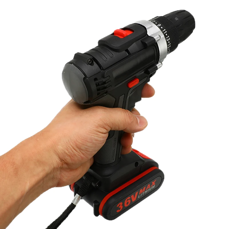 36V Cordless Electric Drill 5000mAh Rechargeable Battery Double Speed LED Screwdriver 25-Speed Torque Adjustment