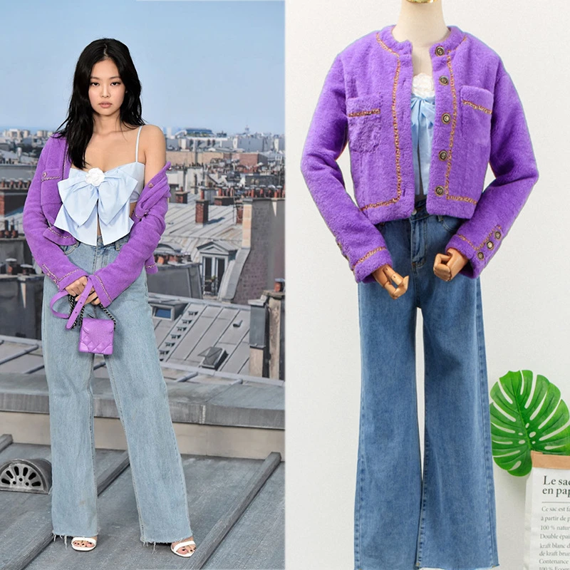 purple short cardigan