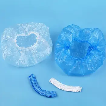 

100Pcs PE Disposable Waterproof Solid Color Shower Cap Bath Hair Protection Hat Salon Head Cover Hats Protection Cap