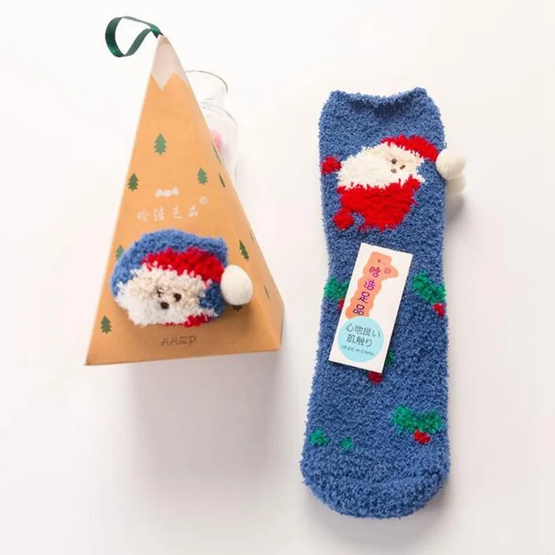 1pair fuzzy socks warm socks Embroidery Cartoon Casual Christmas Socks Towel socks Cute Sleep Socks Funny Socks Women kawaii Hot