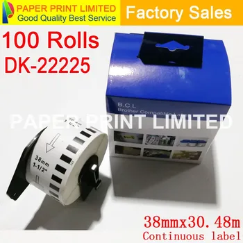 

100 Rolls Compatible DK-22225 dk22225 dk 22225 Label 38mm*30.48M Continuous All Come With Plastic Holder