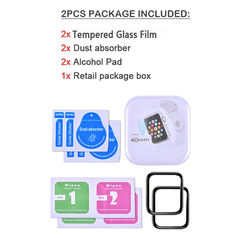2pcs in one box 3D закругленные края HD закаленное стекло для Apple Watch Series 3 2 1 38 мм 42 мм Защитная пленка для экрана для iWatch 4/5 40 мм 44 мм полный клей - Цвет: 2pcs in one box