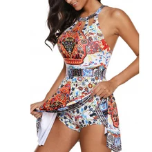 Купальный костюм из двух частей размера плюс 5XL, свободный Купальник для женщин, бикини с принтом, плавки с высокой талией, танкини, купальный костюм с пуш-ап