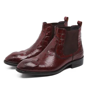 

Botas Hombre Short Men Leather Boots Men Botines Work Shoes Hombre Formal Wear Black Brown Pointed Toe Ankle Genuine Leather