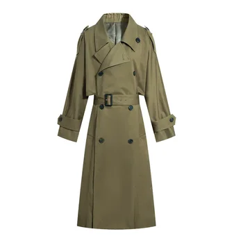 

New Spring Autumn New Women Casual Trench Coat Oversize Double Breasted Vintage Washed Outwear Loose Clothing Long Trench
