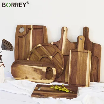 

BORREY Wooden Bread plate Sushi Plate Snack Tray With Handle Acacia Wood Storage Tray Dessert Dinner Serving Plate Cutting Board