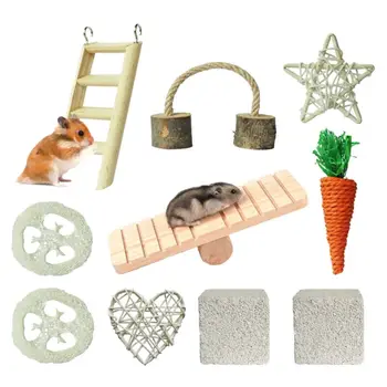 

10Pcs/Set Hamster Chew Toys Natural Wooden Seesaw Ladder Teeth Care Molar Accessories for Bunny Rabbits Gerbils