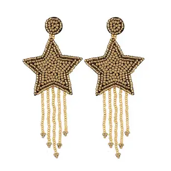 

ZWPON Bohemia Rainbow Handmade Weave Seed Beads Star Drop Earrings Seed Beads Tassel Ethnic Drop Earrings for Woman Jewelry