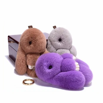 

18cm Anime Cute Pluff Bunny Keychain Rex Genuine Rabbit Fur Keyring For Unisex Bag Toys Doll Fluffy Pom Pom Lovely car pendant