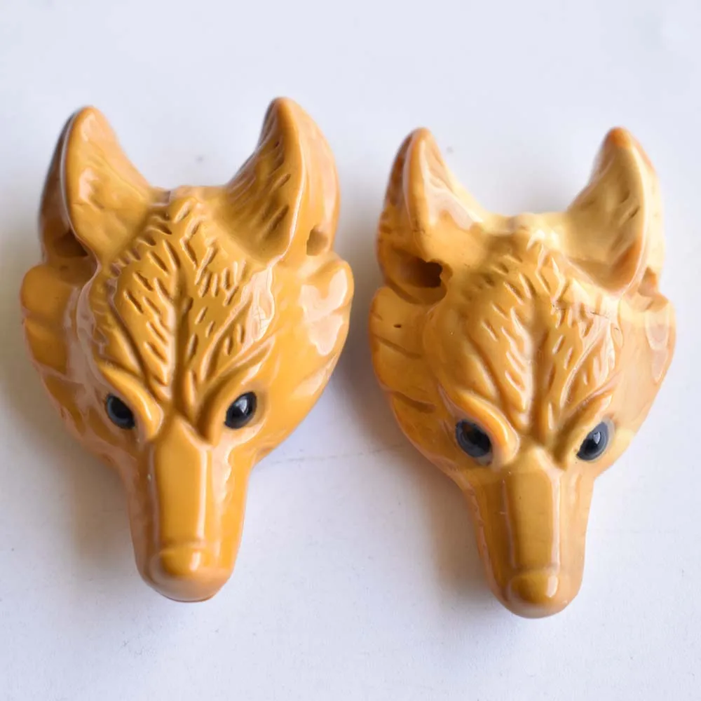 

2020 new Fashion natural yolk stone Carved wolf shape Pendants for Necklace jewelry making 2pcs/lot Wholesale Free shipping