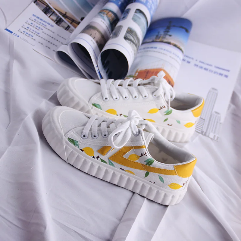 

Change Lemon Ripe Versatile Canvas Shoes Student Hipster Korean-style Versatile Cute Hand-Painted INS Skate Shoes