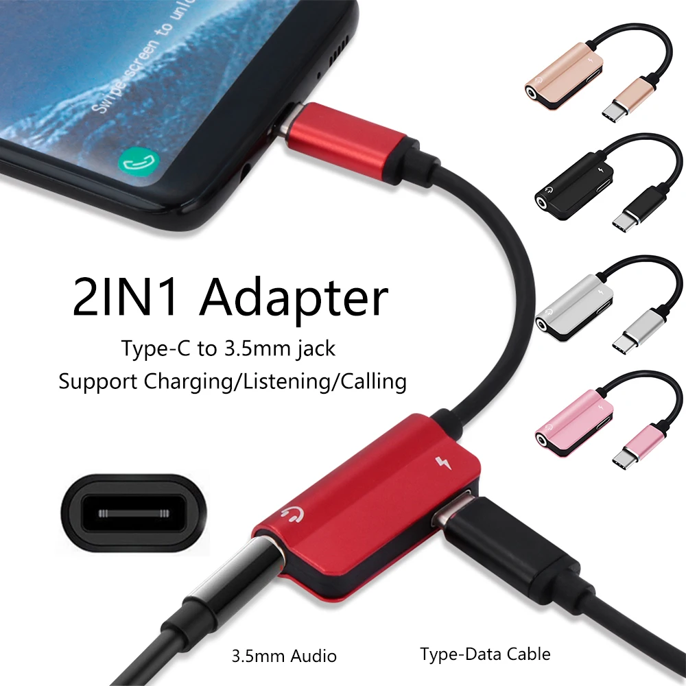 

1PC 2 in 1 USB Type-C to 3.5mm Audio Charging Adapter Male to Female Splitter Cable Headphone Jack Converter for Huawei P20 Pro