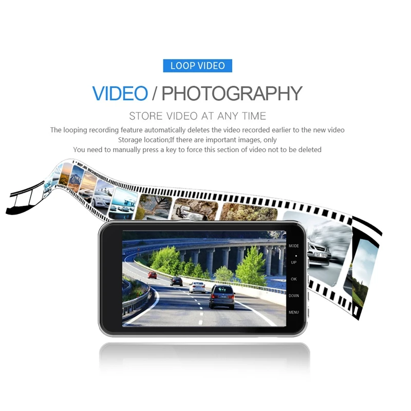 Camera 4 Inches IPS Screen Car Dvr FHD 1080P with Rearview Rear Cam Ultra-Thin Style Night Version