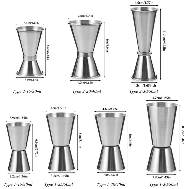 Stainless Steel Cocktail Shaker Measure Cup rink Spirit Measure Jigger,  Kitchen Bar Tools, 15 ml, 30ml