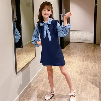 

big girls spring dots chiffon long sleeve dresses teenage girl dress kids dress for girl wholesale