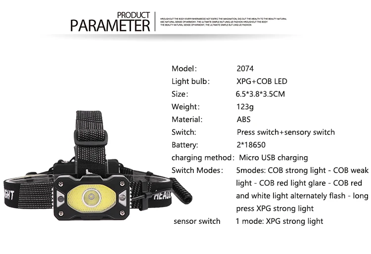 ZK20 дропшиппинг COB фонарь XPE светодиодный рабочий головной светильник ИК-датчик 5 режимов водонепроницаемый походный ручной светильник красный светильник 18650 батарея