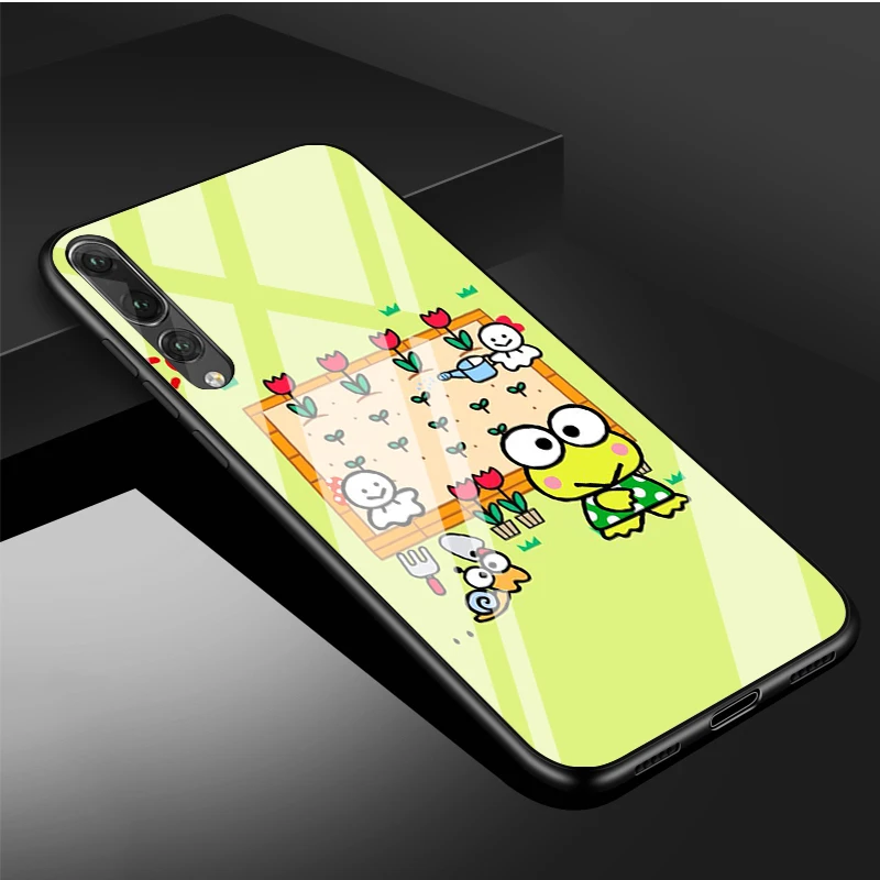 pu case for huawei Dễ Thương Ếch Xanh Keroppi DIY Cao Cấp Kính Cường Lực Điện Thoại Ốp Lưng Cho Huawei P20 P30 P40 Lite PRO Giao Phối 20 30 lite Pro Vỏ cute phone cases huawei Cases For Huawei