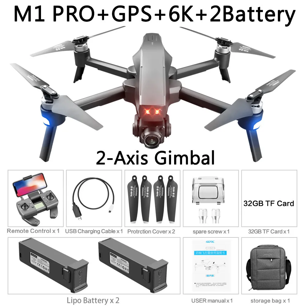 2021 M1 Pro 2 drone 4k HD mechanical 2-Axis gimbal camera 5G wifi gps system supports TF card drones distance 1.6km 15