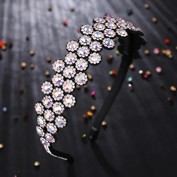 

New European and American Wide-edge Hair Hoop Inlaid with Imported Crystal Hair Accessories Stylish and Simple Color Headband