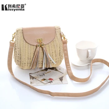 

Kissyenia Women Summer Shoulder Bags INS Hot Handmade Tassel Rattan Bags Stylish Wicker Beach Handbags for Women 2020 Straw Bags