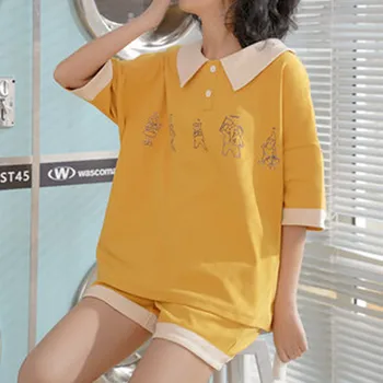 

Pajama women's summer thin short sleeve cotton Korean college style Pajama suit fresh lovely girl two piece suit home clothes