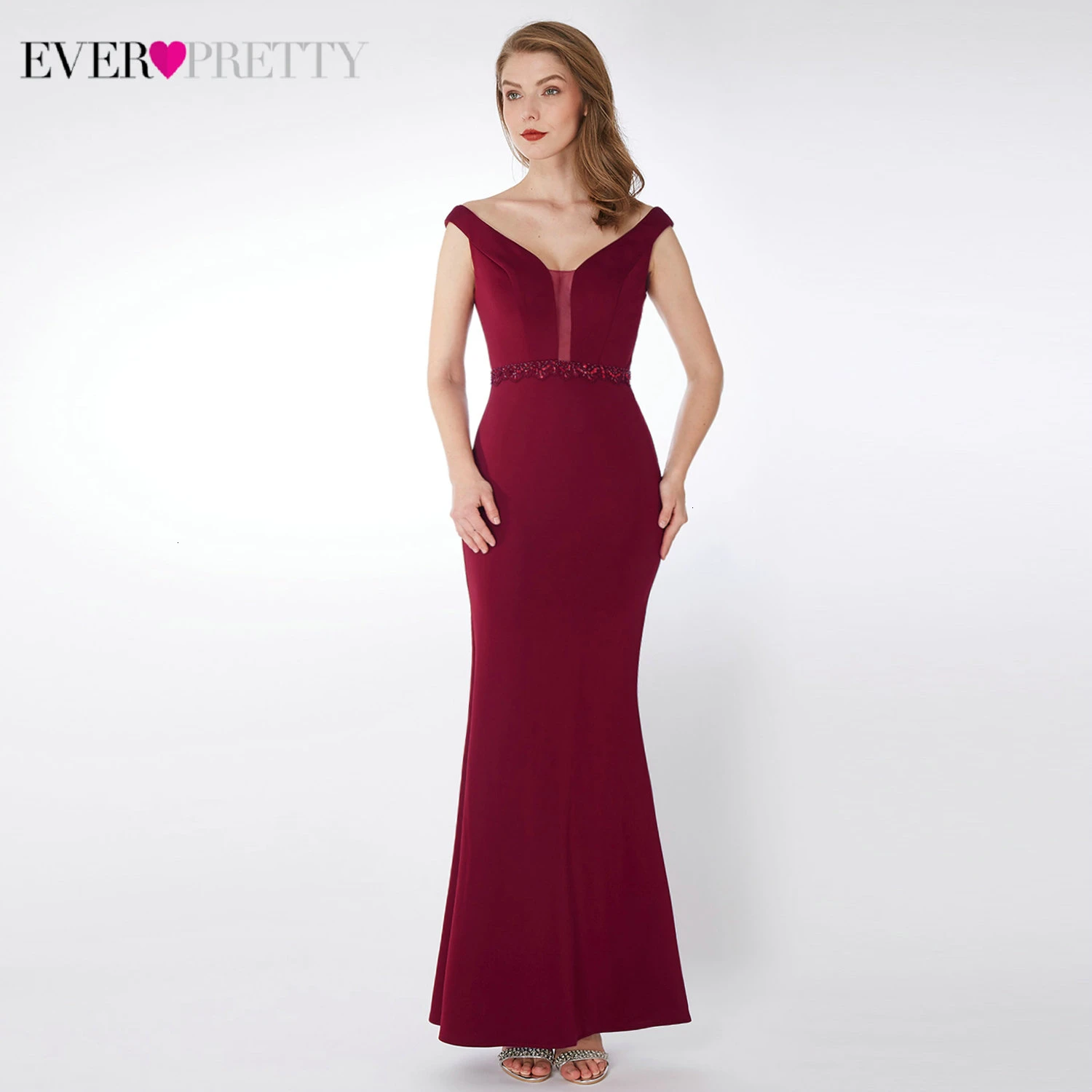 Бордовые вечерние платья русалки Длинные Ever Pretty EP07272BD двойные v-образным вырезом бисером Элегантные Формальные платья для Вечерние Abendkleider