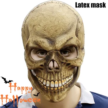 

Realistic Scary Skull Full Head Cover Mask Creepy Halloween Horror Ghost Cosplay Latex Prop Club Party Costume Funny Adult