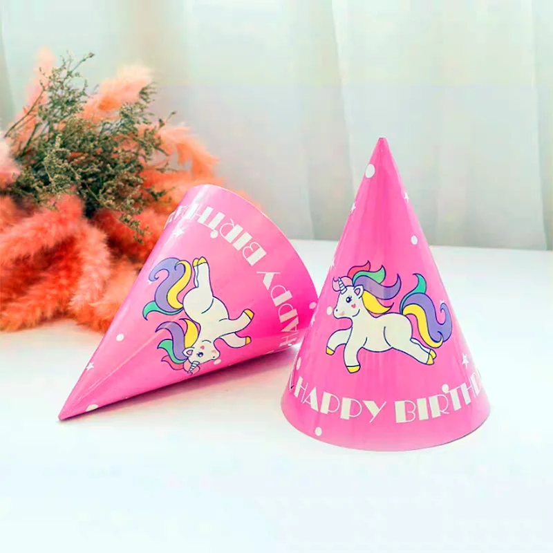 

10pcs Paper Hats Party Decoration Girl Unicorn Cartoon Cute Horse Accessories Child Birthday Kit Kid Cake Happy Theme Supplies