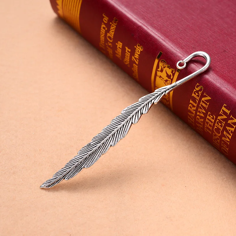 

10 Pcs Vintage Metal Feather Bookmarks Alloy Feather Shape Book Markers GY88