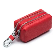 

New Versatile Genuine Cowhide Top Layer Cattle Leather Small Items Coins Lipsticks Case Double Zipper Bag Car Keys Holder