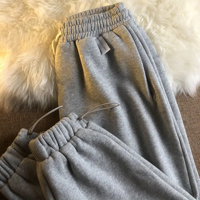 

HOUZHOU Winter Sweat Pants Women Jogger Gray Sweatpants Women 2020 New Velvet Sports Pants for Women Casual Jokers Trousers