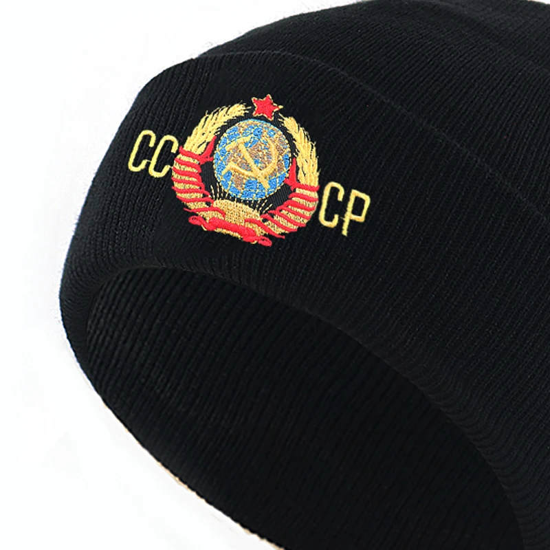 НОВАЯ шапка бини, шапка СССР CCCP, вязанная шапка с вышивкой, хлопковые гибкие модные шапочки для зимы и осени, русские шапки унисекс