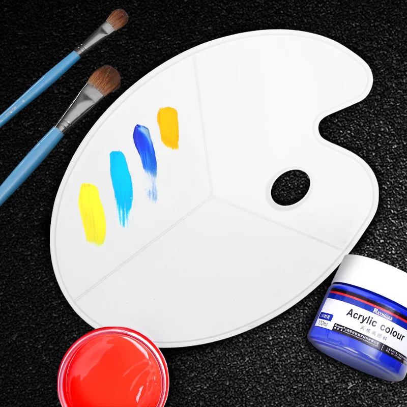 3 Line White Plastic Oval Artist Paint Palette Tray with Thumb Hole for Acrylic Oil Watercolor Painting Holding and Mixing Color 1 set rectangular stainless steel palette with paint mixing knife makeup artist palette for acrylic watercolor oil paints לציור