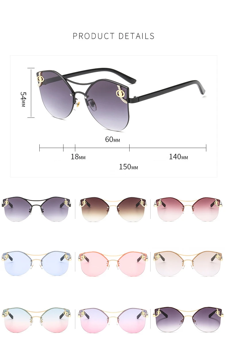 Модные бескаркасные женские солнцезащитные очки с бриллиантами, новинка, роскошные брендовые дизайнерские женские очки с неровным металлическим градиентом синего и розового цветов