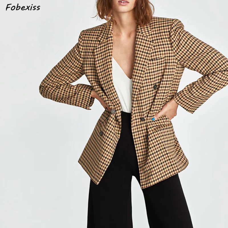 

2019 Fashion Plaid Women Blazer Coat Retro Button Lattice Pants Suit Jacket Loose Office Lady Jacket Blazer Female Casual Coats