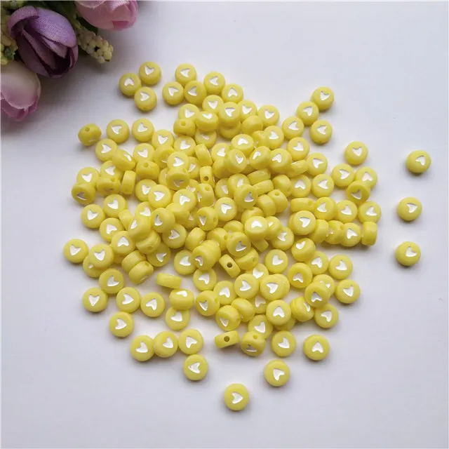 yellow 100 шт./лот 7 мм акриловые разделенные бусины круглой формы сердце любовь бусины для самостоятельного изготовления ювелирных изделий ручной работы Подвески браслет аксессуары - Цвет: yellow