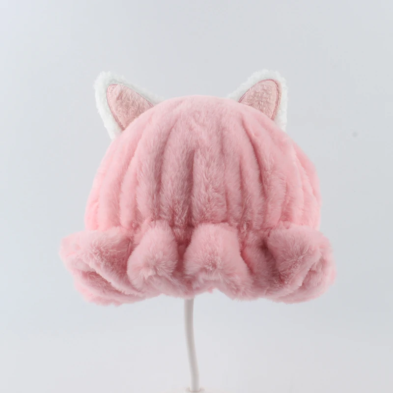 

2021 New Cartoon Fox Ears Cute Hat Winter Faux Fur Hats For Women Girls Bonnet Warm Skullies Beanies