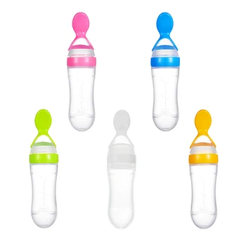 

1pc Newborn Baby Squeezing Feeding Bottle Silicone Training Rice Spoon Infant Cereal Food Supplement Feeder Safe Tableware Tools