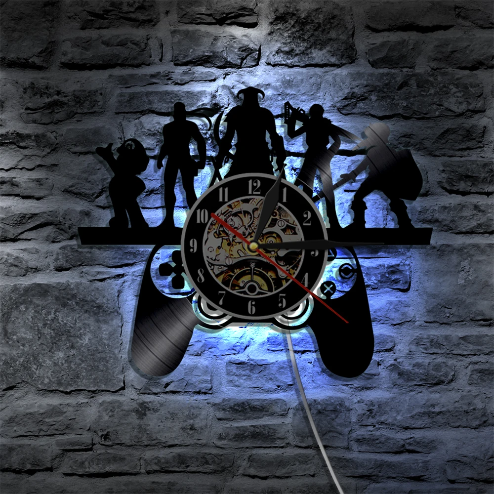 Игровой контроллер дизайн художника элементы черные подвесные настенные часы волшебный светильник для компьютерщика, геймера игровой контроллер консоль подарок