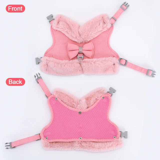 Bowknot Small Dog Cat Harness Leash Set Warm Soft Fur Harness Vest Breathable Puppy Pet Harness Lead For Small Dog Yorkshire Pug 3