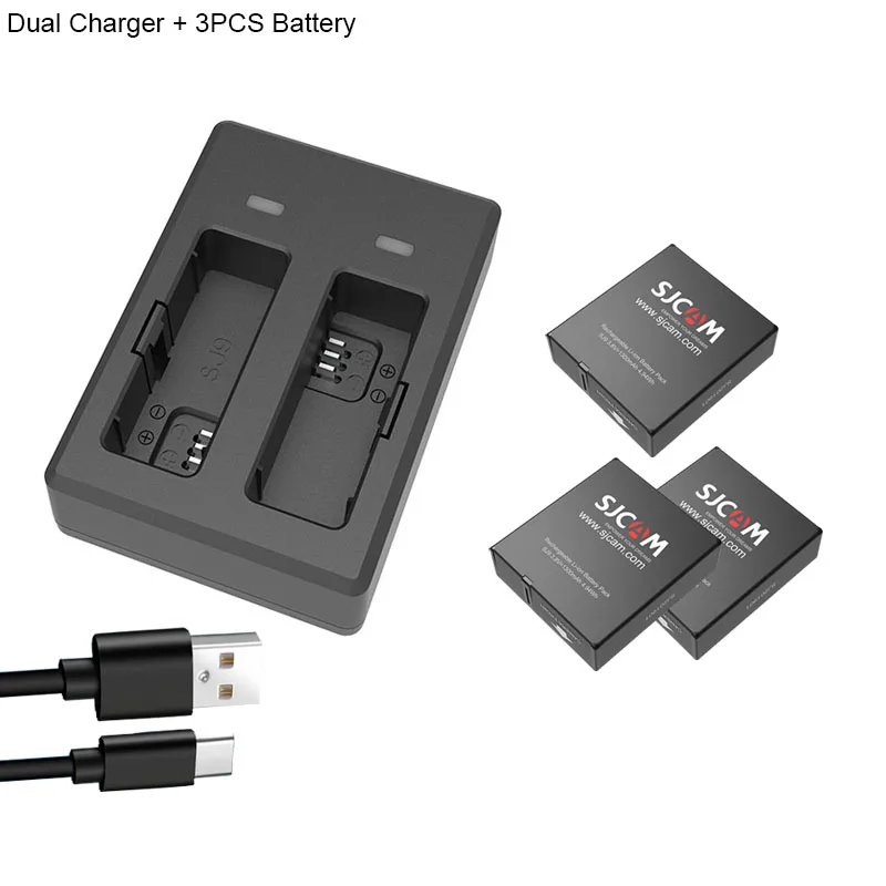SJCAM SJ9 Strike батарея 1300mAh литий-ионная аккумуляторная батарея для SJ9 MAX двойное зарядное устройство для SJ CAM SJ9 аксессуары для экшн-камеры - Цвет: Charger and 3Battery