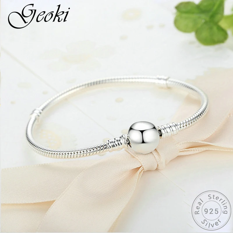 Geoki fit Pandora браслет белый CZ Сердце Браслеты для женщин стерлингового серебра 925 микро циркониевые амулеты ювелирные изделия для создания браслетов